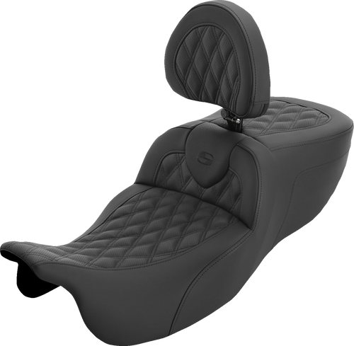 SADDLEMEN 815-07-184BR Roadsofa™ Extended Reach Seat - with Backrest Lattice Stitch FLRT/FLTRT '15-'25