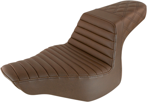 SADDLEMEN 813-27-176BR Step-Up Seat — Front Tuck-n-Roll/Rear Lattice Stitch - Front Tuck-n-Roll/Rear Lattice Stitch Brown
