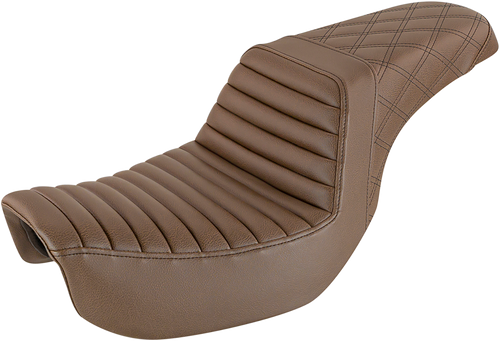 SADDLEMEN 806-04-176BR Step-Up Seat — Front Tuck-n-Roll/Rear Lattice Stitch - Front Tuck-n-Roll/Rear Lattice Stitch Brown