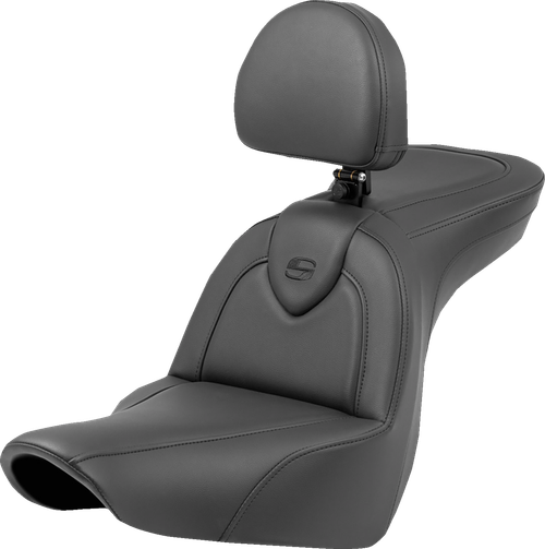 SADDLEMEN 818-29-187BR Roadsofa™ Standard Reach Seat - with Backrest Black/Black Stitching FXLR/FLSB '18-'23