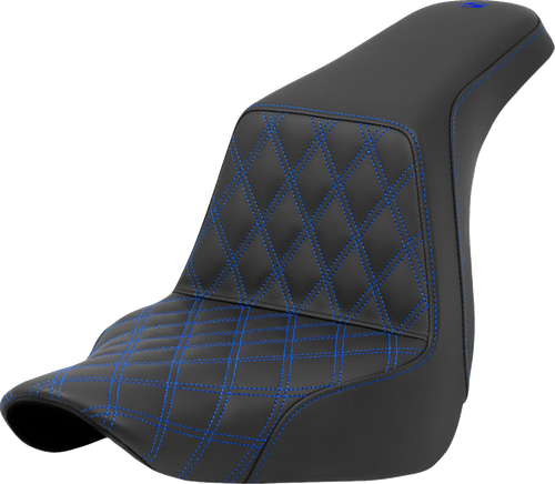 SADDLEMEN 818-29-17201 Lattice Stitch Step-Up Seat - Front Lattice Stitch Blue Stitch FXLR/FLSB '18-'24