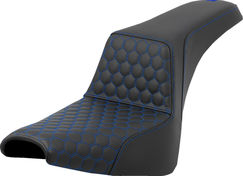 SADDLEMEN 818-30-17701 Honeycomb Step-Up Seat - Honeycomb Blue Stitching FXBB/FXST '18-'24