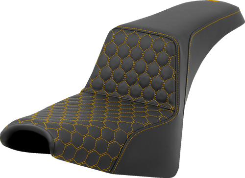 SADDLEMEN 818-30-17707 Honeycomb Step-Up Seat - Honeycomb Gold Stitching FXBB/FXST '18-'24