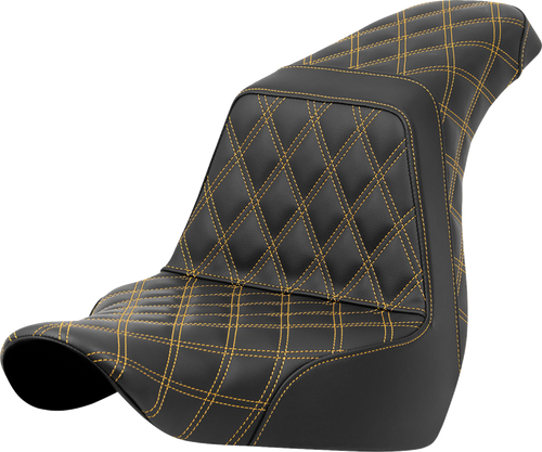 SADDLEMEN 818-29-17507 Lattice Stitch Step-Up Seat - Full Lattice Stitch Gold Stitch FXLR/FLSB '18-'21