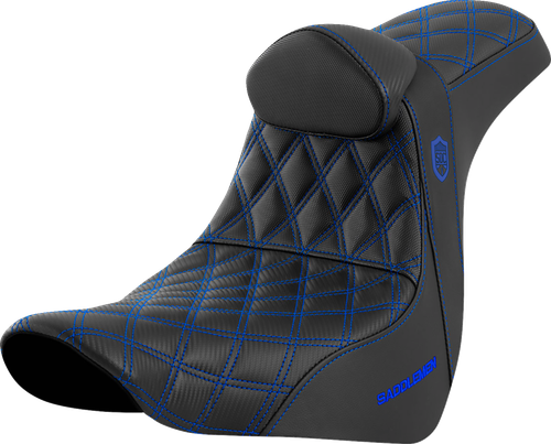 SADDLEMEN SC81829BLURT Pro Series SDC Performance Grip Seat - w/ Backrest Blue Stitch FL/FX '18-'23
