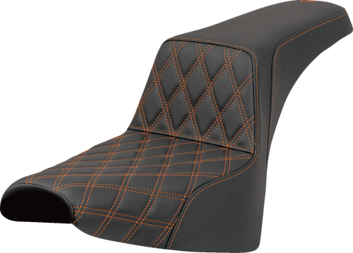 SADDLEMEN 818-30-17203 Lattice Stitch Step-Up Seat - Front Lattice Stitch Orange Stitch FXST/FXBB '18-'25