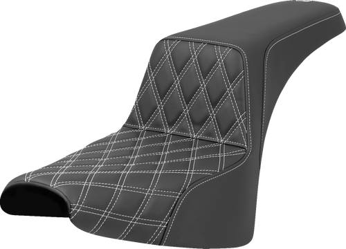 SADDLEMEN 818-30-17206 Lattice Stitch Step-Up Seat - Front Lattice Stitch White Stitch FXST/FXBB '18-'25