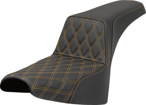 SADDLEMEN 818-30-17207 Lattice Stitch Step-Up Seat - Front Lattice Stitch Gold Stitch FXST/FXBB '18-'25