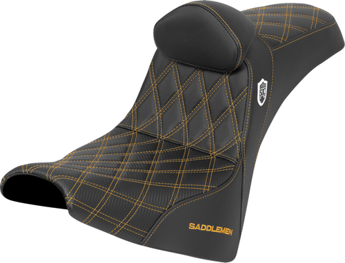 SADDLEMEN SC81830DB7 Pro Series SDC Performance Grip Seat - w/ Backrest Gold Stitch Gripper FXBB/FXST '18-'25