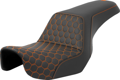 SADDLEMEN 806-04-17703 Honeycomb Step-Up Seat - Honeycomb Orange Stitching Dyna '06-'17