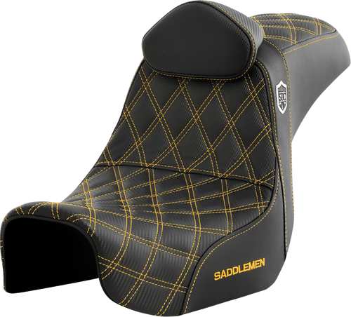 SADDLEMEN SC80604GOLRT Pro Series SDC Performance Grip Seat - w/ Backrest Gold Stitch Dyna '06-'17
