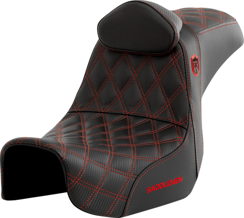 SADDLEMEN SC80604REDRT Pro Series SDC Performance Grip Seat - w/ Backrest Red Stitch Dyna '06-'17