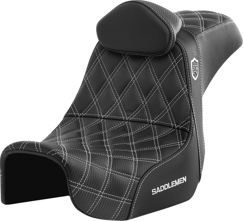 SADDLEMEN SC80604WHIRT Pro Series SDC Performance Grip Seat - w/ Backrest White Stitch Dyna '06-'17