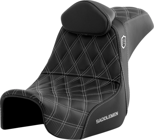 SADDLEMEN SC80604SILRT Pro Series SDC Performance Grip Seat - w/ Backrest Silver Stitch Dyna '06-'17
