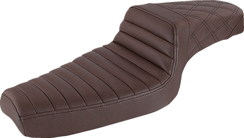 SADDLEMEN 879-03-176BR Step-Up Seat — Front Tuck-n-Roll/Rear Lattice Stitch - Front Tuck-n-Roll/Rear Lattice Stitch Brown