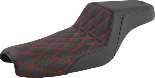 SADDLEMEN 807-11-172RD Step-Up Seat — Front Lattice Stitch/Red Stitching - Front Lattice Stitch/With Red Stitching Black XL