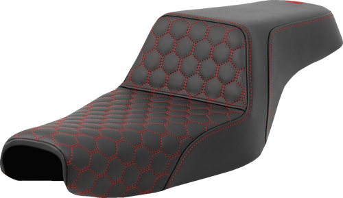 SADDLEMEN 807-11-17704 Honeycomb Step-Up Seat - Honeycomb Red Stitching 3.3 Gal Tank Sportster '04-'22