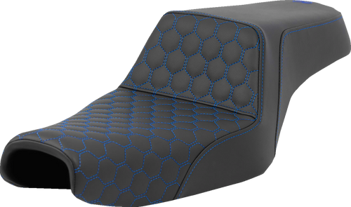 SADDLEMEN 807-11-17701 Honeycomb Step-Up Seat - Honeycomb Blue Stitching 3.3 Gal Tank Sportster '04-'22