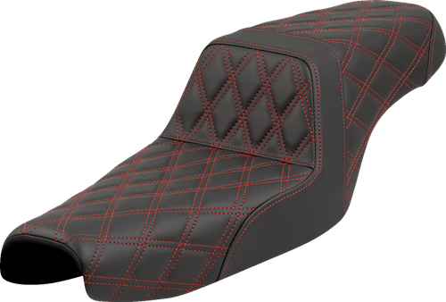 SADDLEMEN 807-11-17504 Lattice Stitch Step-Up Seat - Lattice Stitch Red Stitch XL '04-'22