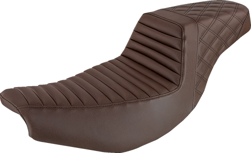 SADDLEMEN I14-07-176BR Step-Up Seat - Front Tuck-n'-Roll/Rear Lattice Stitch Brown Indian