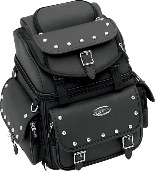 SADDLEMEN 3515-0119 BR1800EXS Combination Backrest, Backseat, and Sissy Bar Bag - Black Studded