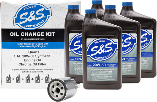 S&S CYCLE 218944 Oil Change Kit - Chrome Filter - M8 - 5 US quarts - Chrome Filter M8 5 US quarts