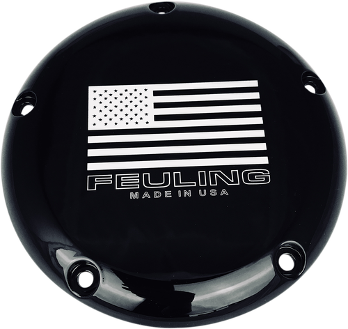 Open Box FEULING PARTS 9154 American Flag Logo Derby Cover - Black 5 Hole Big Twin