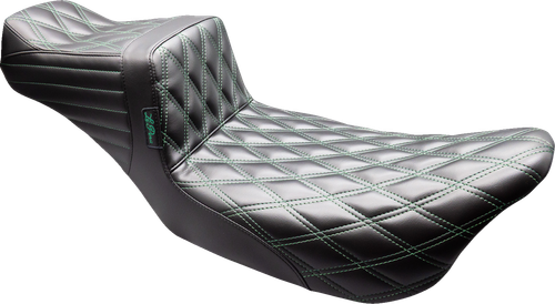 LE PERA LK-587DLDD-GN08 Tailwhip Daddy Long Legs Seat - Black Green Double Diamond Stitch FLT/FLH '08-'23