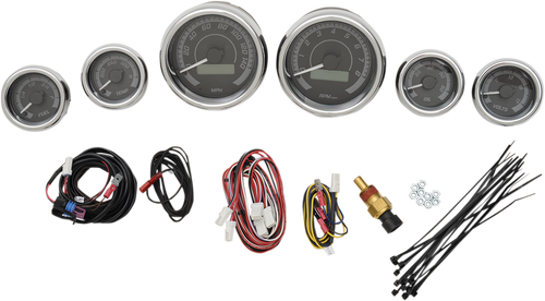 DAKOTA DIGITAL MVX -8604-KG-C MVX-8K Series Analog/Digital 6-Gauge Kit - Chrome Bezel - Black Face with Gray Background - Chrome Bezel Black Face with Gray Background