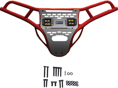 RAVEK 64-317RDLA Front Bumper/Skid Plate with Lights - Red Polaris RZR