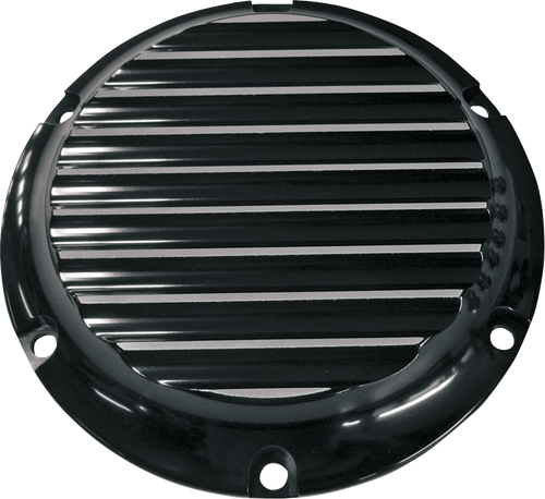 JOKER MACHINE 10-690B Billet Derby Cover - Finned Black/Silver/Anodized 5 Hole