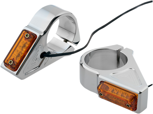 JOKER MACHINE 05-301-3 Rectangle LED Fork Mount Turn Signals - 41 mm Chrome