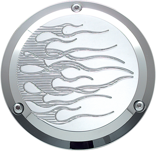 JOKER MACHINE 921017FC Billet Derby Cover - Flame Chrome 3 Hole