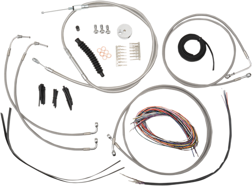 LA CHOPPERS LA-8051KT2-19 Complete Stainless Braided Handlebar Cable/Brake Line Kit - 18"-20" Handlebars - '08-'13 FLH - 18"-20" Handlebars '08-'13 FLH