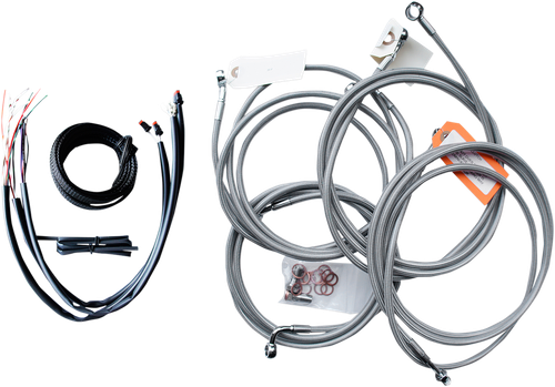 LA CHOPPERS LA-8052KT2-19 Complete Stainless Braided Handlebar Cable/Brake Line Kit - 18"-20" Handlebars - '14-'15 FL - 18"-20" Handlebars '14-'15 FL