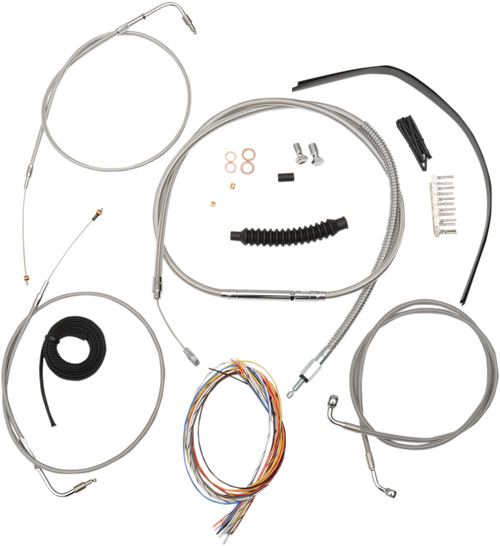 LA CHOPPERS LA-8110KT2B-13 Complete Stainless Braided Handlebar Cable/Brake Line Kit - 12"-14" Handlebars - '11-'15 Softail - 12"-14" Handlebars '11-'15 Softail