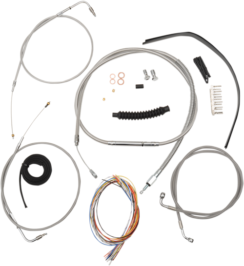 LA CHOPPERS LA-8130KT2-13 Complete Stainless Braided Handlebar Cable/Brake Line Kit - 12"-14" Handlebars - '00-'06 FXST - 12"-14" Handlebars '00-'06 FXST