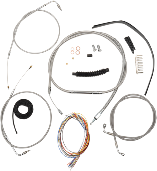 LA CHOPPERS LA-8210KT2A-13 Complete Stainless Braided Handlebar Cable/Brake Line Kit - 12"-14" Handlebars - '07-'11 FXDB/C - 12"-14" Handlebars '07-'11 FXDB/C
