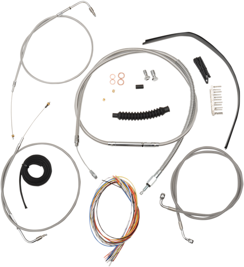 LA CHOPPERS LA-8210KT2B-16 Complete Stainless Braided Handlebar Cable/Brake Line Kit - 15"-17" Handlebars - '12-'17 FXDB/C - 15"-17" Handlebars '12-'17 FXDB/C