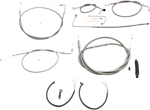 LA CHOPPERS LA-8151KT2A-16 Complete Stainless Braided Handlebar Cable/Brake Line Kit - 15"-17" Handlebars - '15 FLS - 15"-17" Handlebars '15 FLS