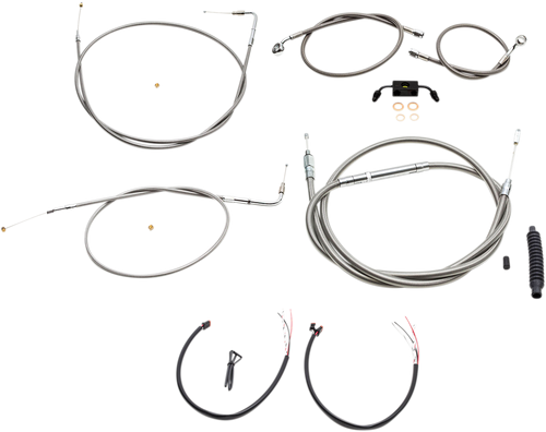 LA CHOPPERS LA-8211KT2-19 Complete Stainless Braided Handlebar Cable/Brake Line Kit - 18"-20" Handlebars - '12-'17 FXDB/C - 18"-20" Handlebars '12-'17 FXDB/C