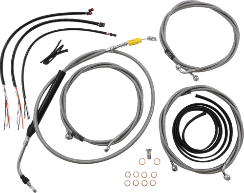 LA CHOPPERS LA-8056KT2-16 Complete Stainless Braided Handlebar Cable/Brake Line Kit - 15"-17" Handlebars - '21-'23 FLH - 15"-17" Handlebars '21-'23 FLH