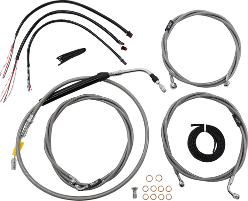 LA CHOPPERS LA-8058KT2-13 Complete Stainless Braided Handlebar Cable/Brake Line Kit - 12"-14" Handlebars - '21-'23 FLTR - 12"-14" Handlebars '21-'23 FLTR