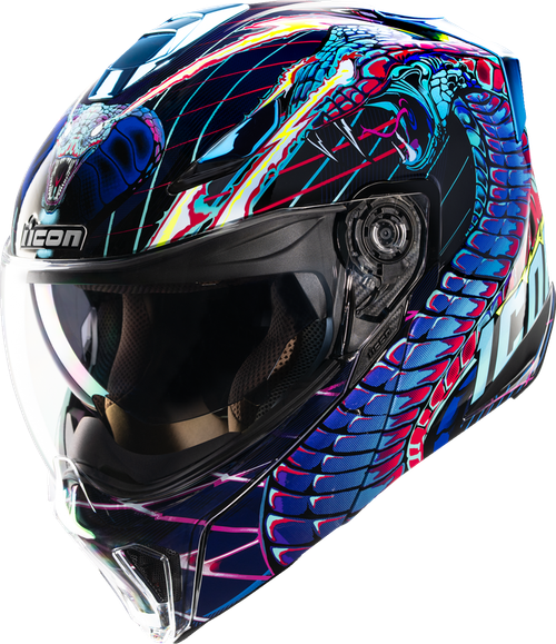 ICON 0100-2729 Threshold™ Synthwave Lazer Cobra Modular Helmet - Synthwave Lazer Cobra Blue Small