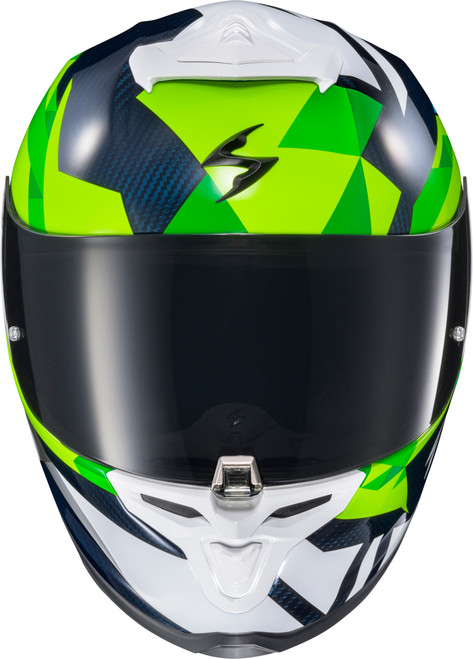 SCORPION EXO R1C-2105 EXO-R1 AIR FULL FACE HELMET CARBON RASTOR WHT/GRN/BLUE LG