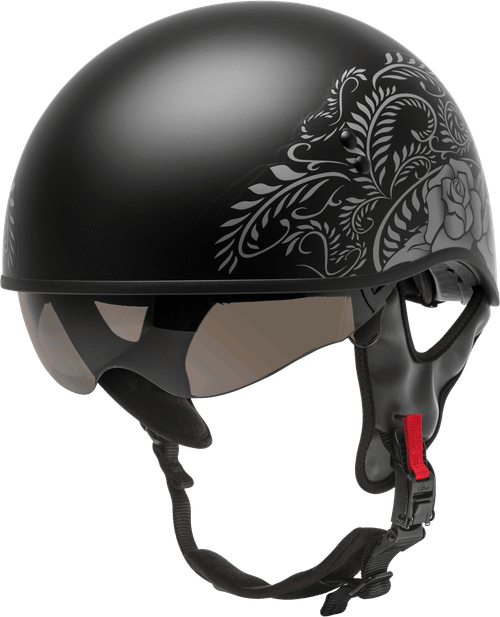 GMAX H1657074 HH-65 HALF HELMET ROSE NAKED MATTE BLACK/SILVER SM