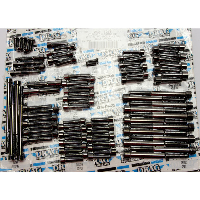 Black Engine Bolt Set w/Smooth Allen Heads 2401-1018  17-19 M8 HARLEY FL