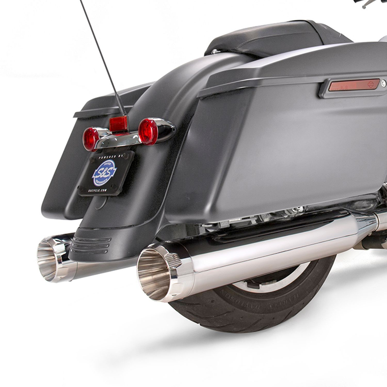 S&S 550-0665 MK45 4.5" Chrome Thruster 4.5 Inch Slip-On Muffler 2017-2024 M8 FL Touring S&S 550-0665 MK45 4.5" Chrome Thruster 4.5 Inch Slip-On Muffler 2017-2024 M8 FL Touring