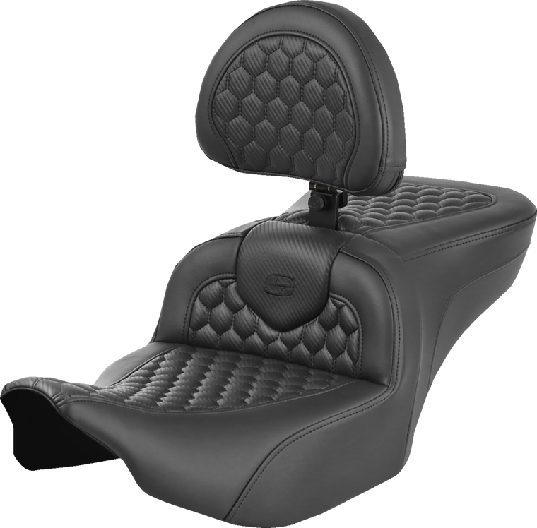 Saddlemen 823-07-189C0 Heated RoadSofa Seat Honeycomb Stitch w/ Backrest FLH FLT Fl Touring 23 24 25 2023 2024 2025