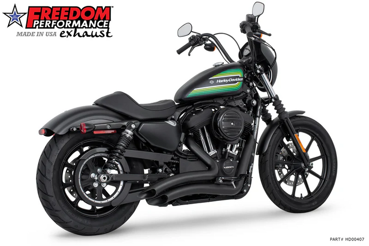 Freedom HD00407 Black Sharp Curve Radius Scallop Tip Exhaust 04-22 Sportster